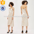 Ivory Velvet Plunge Wrap Robe OEM / ODM Fabrication En Gros Mode Femmes Vêtements (TA7120D)